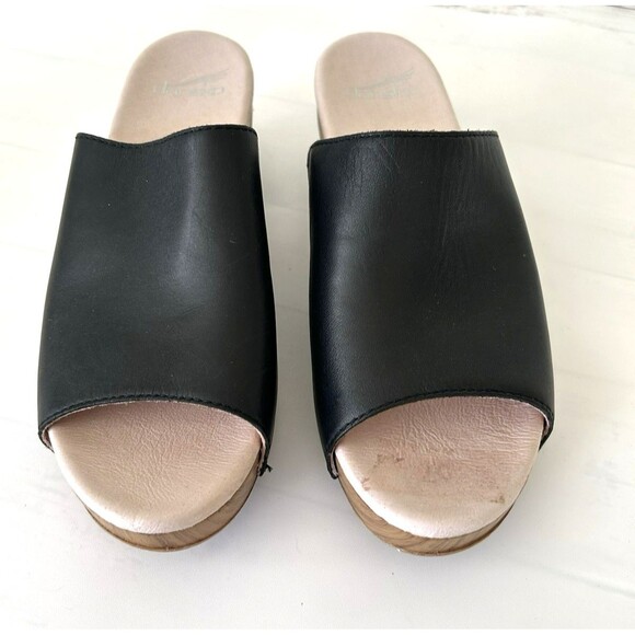 Dansko Ravyn Peep Toe Leather Mule Slide Sndal Slip On Clog Black Sz 39 US 8-8.5 - Picture 3 of 7